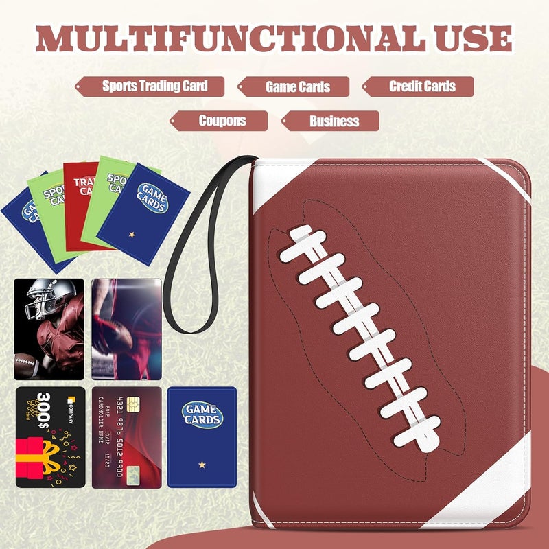lanfrom Trading Card Binder with Sleeves, 4-Pocket Football Card Binder Premium 440 Double Sided Pocket PU Card Collection Binder, Display Case with Football Card Sleeves Card Holder Protectors Set - Image 5